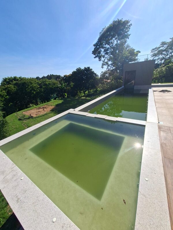 Piscina com água verde antes do tratamento