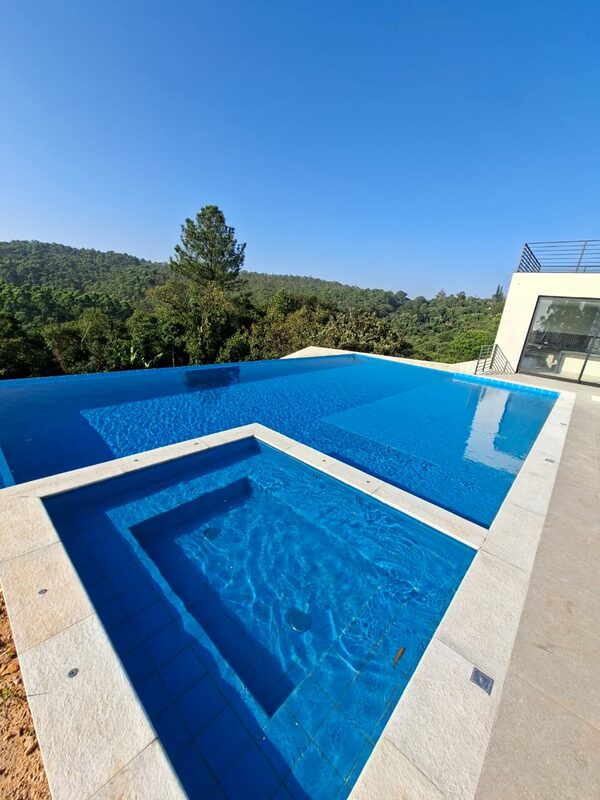 Piscina de borda infinita com vista para a mata